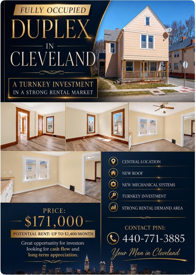 Fully occupied duplex in Cleveland — $171,000 with rent up to $2,400 per month