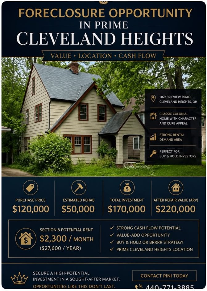 Foreclosure in Cleveland Heights — $120,000 purchase, $220,000 ARV