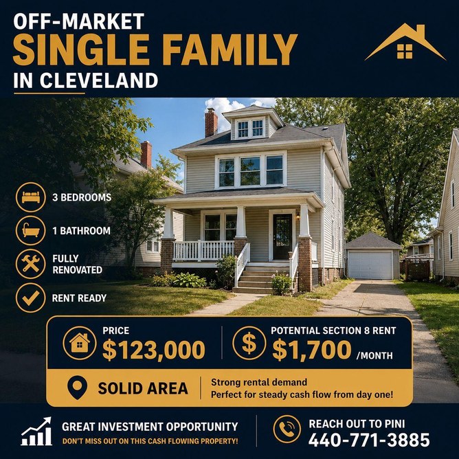 Renovated 3-bedroom home in Cleveland — $123,000, $1,700 monthly rent potential