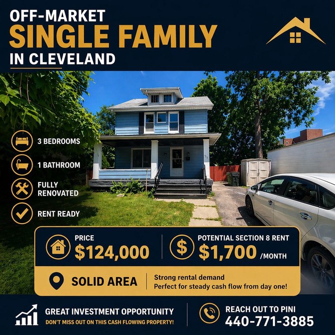Rent-ready 3-bedroom home in Cleveland — $124,000, $1,700 monthly rent potential